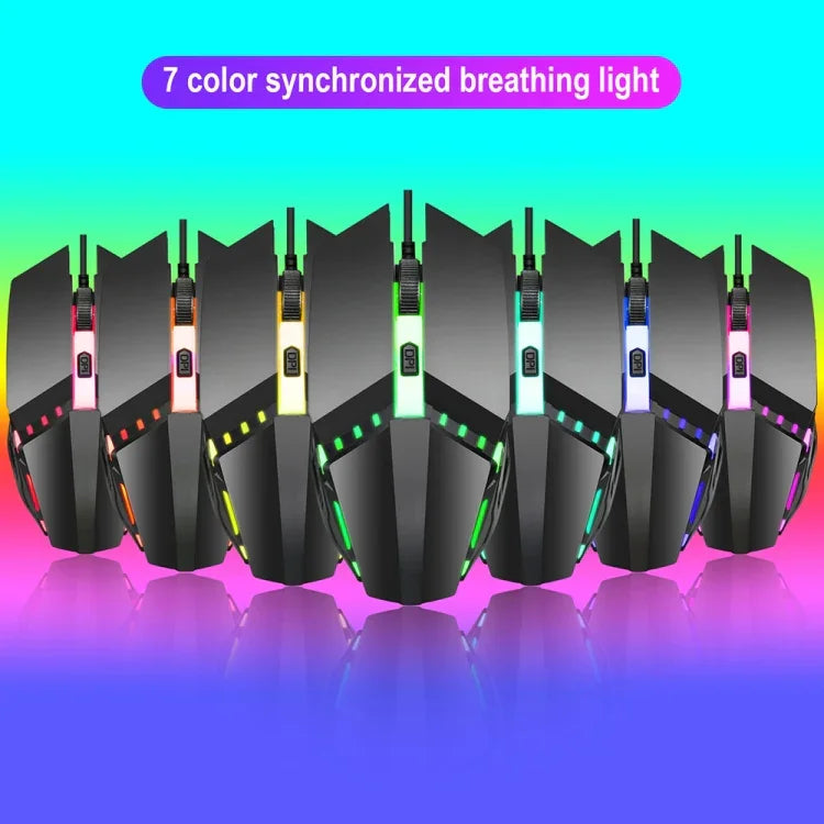 HXSJ S200 USB2.0 1600dpi 조절 가능 4키 컬러풀 발광 유선 게이밍 마우스, 길이: 1.5m