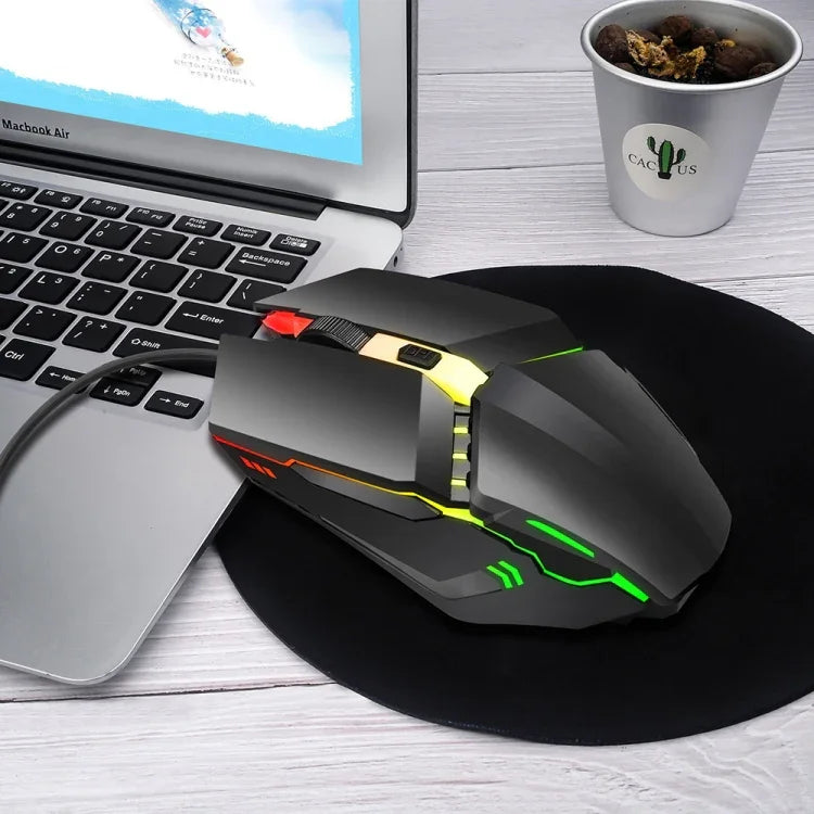 HXSJ S200 USB2.0 1600dpi 조절 가능 4키 컬러풀 발광 유선 게이밍 마우스, 길이: 1.5m