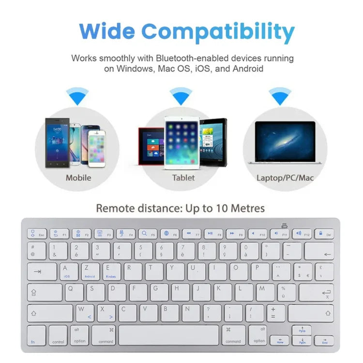 WB-8022 iPad, 삼성, 화웨이, 샤오미, 태블릿 PC 또는 스마트폰용 초슬림 무선 블루투스 키보드, 프랑스어 키, 프랑스어 키
