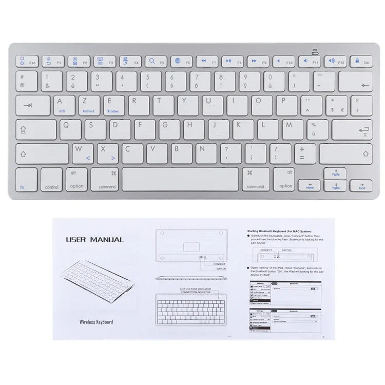 WB-8022 iPad, 삼성, 화웨이, 샤오미, 태블릿 PC 또는 스마트폰용 초슬림 무선 블루투스 키보드, 프랑스어 키, 프랑스어 키