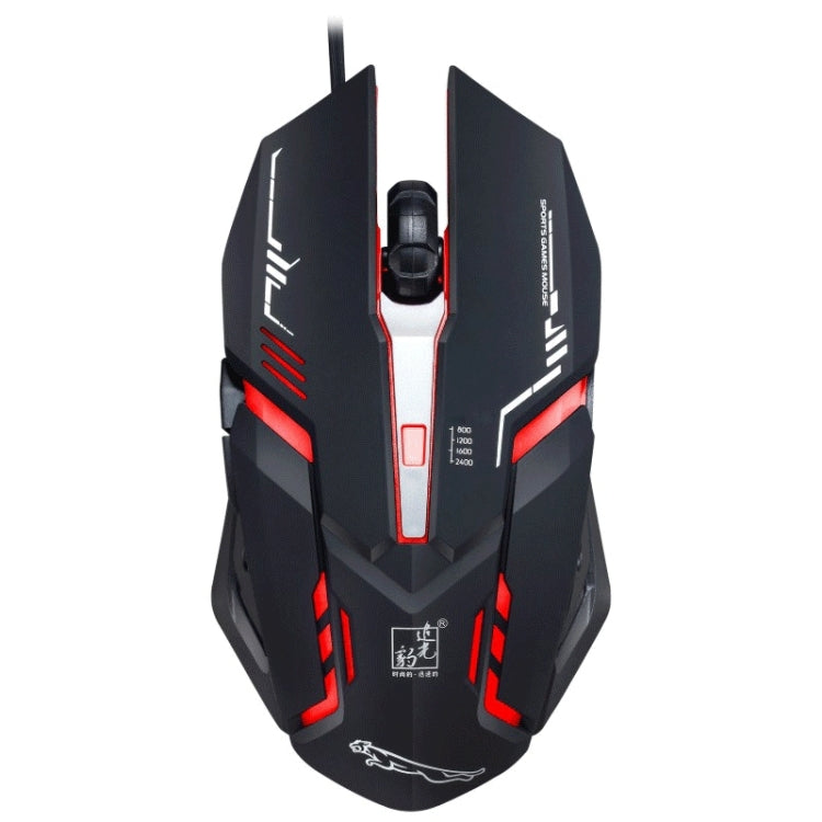 Chasing Leopard V17 USB 2400DPI 4단계 조절 라인 패턴 유선 광학 게이밍 마우스 LED 숨쉬기 조명 포함, 길이: 1.45m, V17, V17 제트 블랙