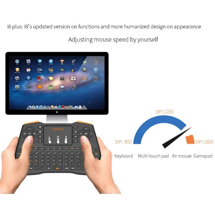VIBOTON i8 Plus 업데이트 2.4GHz QWERT 미니 무선 키보드, 터치패드 포함, TV 박스, Mi 박스, 컴퓨터, 태블릿, 노트북, 프로젝터용(블랙), 무선 키보드