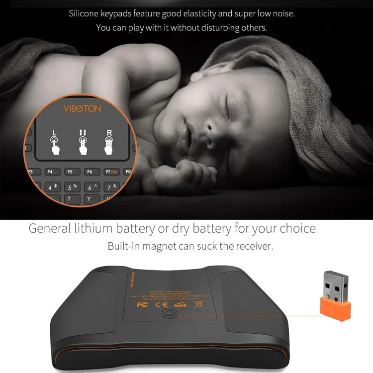 VIBOTON i8 Plus 업데이트 2.4GHz QWERT 미니 무선 키보드, 터치패드 포함, TV 박스, Mi 박스, 컴퓨터, 태블릿, 노트북, 프로젝터용(블랙), 무선 키보드