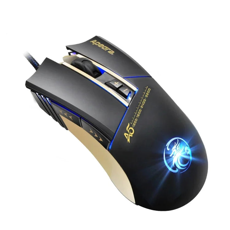 Apedra iMICE A5 고정밀 게이밍 마우스 LED 4색 제어 호흡등 USB 7버튼 3200 DPI 유선 광학 게이밍 마우스 컴퓨터 PC 노트북용, iMICE A5