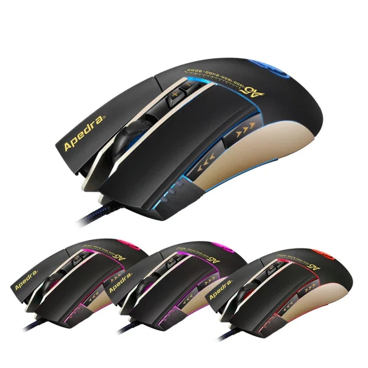 Apedra iMICE A5 고정밀 게이밍 마우스 LED 4색 제어 호흡등 USB 7버튼 3200 DPI 유선 광학 게이밍 마우스 컴퓨터 PC 노트북용, iMICE A5