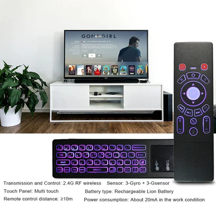 T6 컬러풀 라이트 버전 에어 마우스 2.4GHz 무선 키보드 리모컨 터치패드 및 IR 학습 기능 포함 PC, 안드로이드 TV 박스 / 스마트 TV, 멀티미디어 기기용, T6