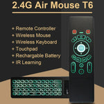 T6 컬러풀 라이트 버전 에어 마우스 2.4GHz 무선 키보드 리모컨 터치패드 및 IR 학습 기능 포함 PC, 안드로이드 TV 박스 / 스마트 TV, 멀티미디어 기기용, T6