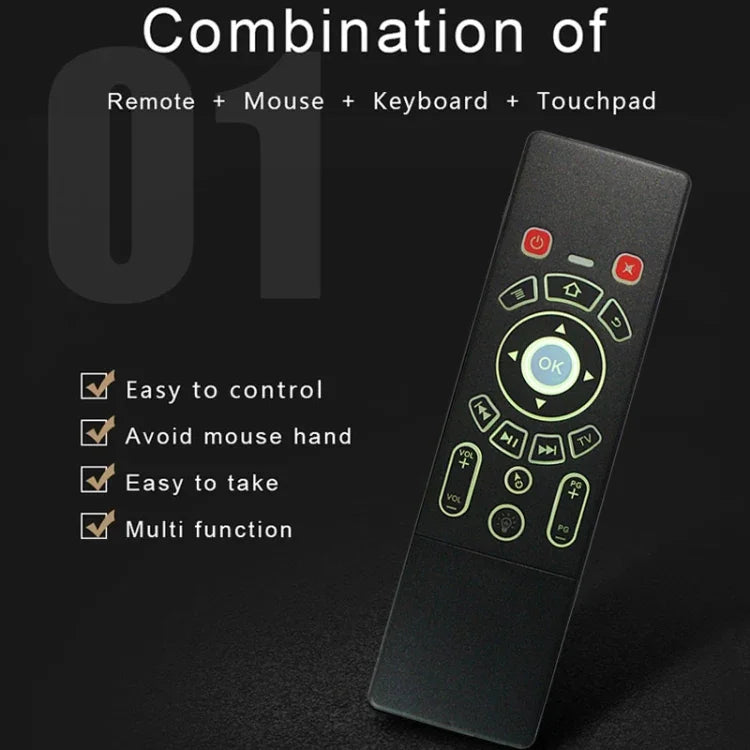 T6 컬러풀 라이트 버전 에어 마우스 2.4GHz 무선 키보드 리모컨 터치패드 및 IR 학습 기능 포함 PC, 안드로이드 TV 박스 / 스마트 TV, 멀티미디어 기기용, T6