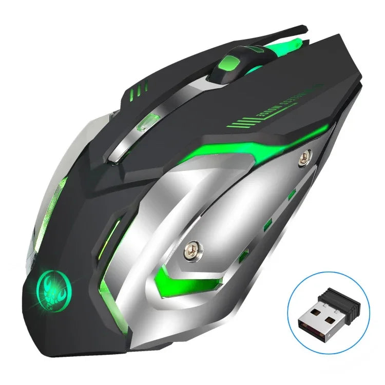 HXSJ M10 2.4GHz 6키 USB 충전식 컬러풀 조명 인체공학 2400DPI 무선 광학 게이밍 마우스 데스크탑용, M10