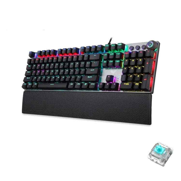 AULA F2088 108키 혼합 조명 기계식 블루 스위치 유선 USB 게이밍 키보드 메탈 버튼, 블루 스위치 블랙