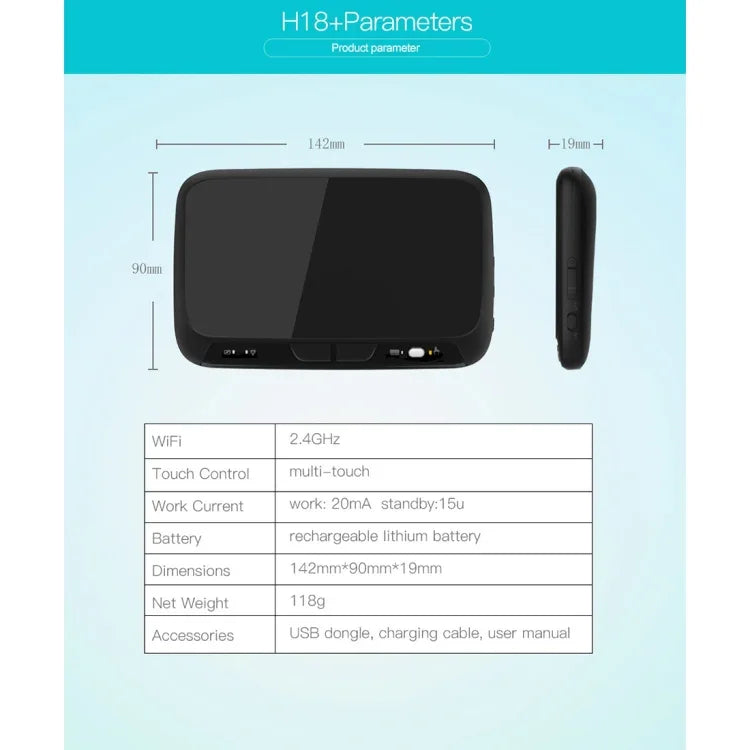 H18+ 2.4GHz 미니 무선 키보드, 풀 터치패드, 3단계 조절 백라이트(블랙), H18+ 백라이트 키보드