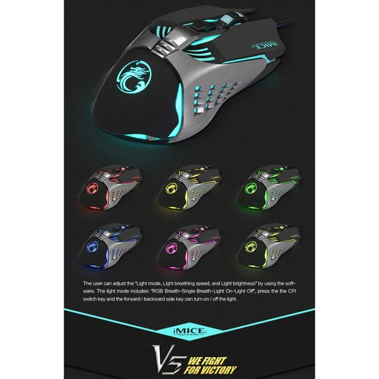 iMICE V5 USB 7버튼 4000 DPI 유선 광학 다채로운 백라이트 게이밍 마우스 컴퓨터 PC 노트북용, V5 (화이트)