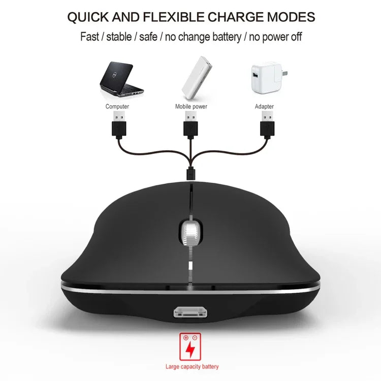 HXSJ T23 블루투스 5.0 + 블루투스 3.0 + 2.4GHz 무선 3모드 4버튼 1600 DPI 조절 인체공학 광학 마우스, T23 블랙