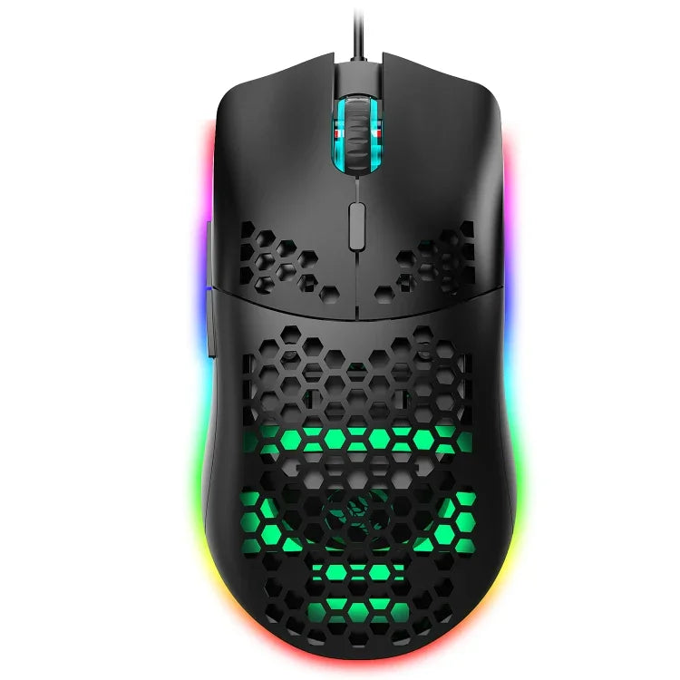 HXSJ J900 6키 RGB 조명 프로그래밍 가능 게이밍 유선 마우스 (화이트), J900(블랙), J900(화이트)