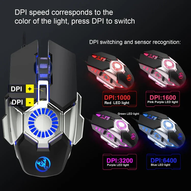 HXSJ J700 Colorful Lighting Programmable E-sports Gaming Wired Mouse, J700