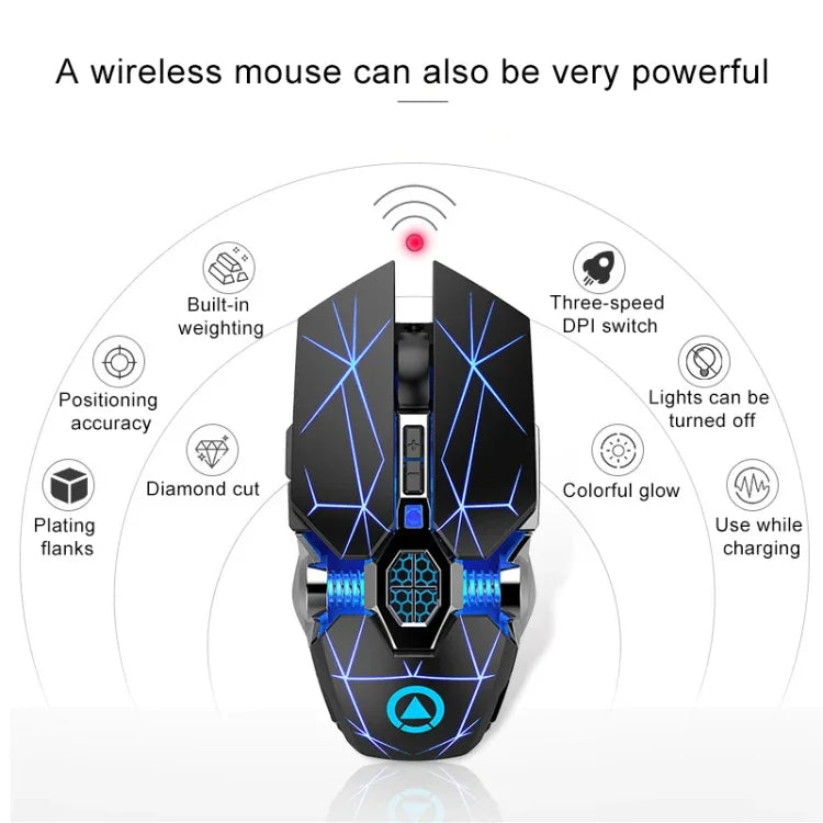 YINDIAO A7 2.4GHz 1600DPI 3단계 조절 7키 충전식 RGB 라이트 무선 무소음 게이밍 마우스