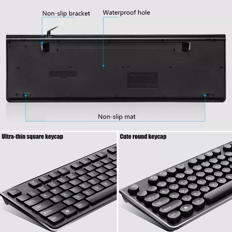 ZGB S500 라운드 키 USB 유선 컴퓨터 키보드, 라운드 키 (블랙), 라운드 키 (화이트)