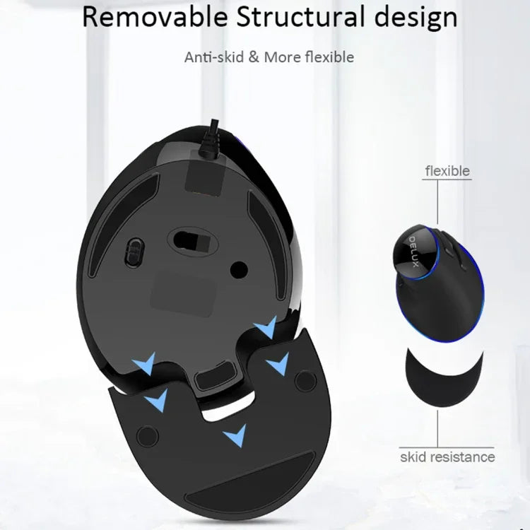 DELUX M618 Plus Wired Blue Version Optical Mouse Ergonomic Vertical Mouse 1600DPI, 1600DPI Wired