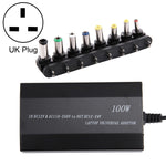 노트북 전원 100W 범용 충전기, 차량용 충전기 및 AC 전원 어댑터, 8개 전원 어댑터 및 1 USB 포트 포함, 삼성, 소니, 아수스, 에이서, IBM, HP, DELL용, UK 플러그, AU 플러그, EU 플러그, UK 플러그