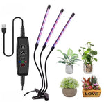 30W 삼중 헤드 조절 스펙트럼 타이밍 LED 식물 성장 조명, USB 플러그 DC 5V, 30W