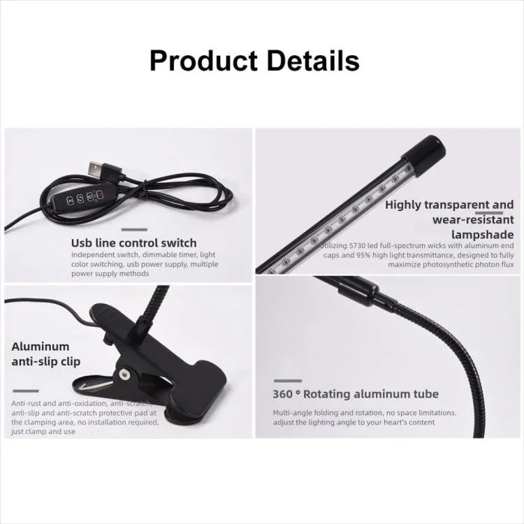 30W 삼중 헤드 조절 스펙트럼 타이밍 LED 식물 성장 조명, USB 플러그 DC 5V, 30W