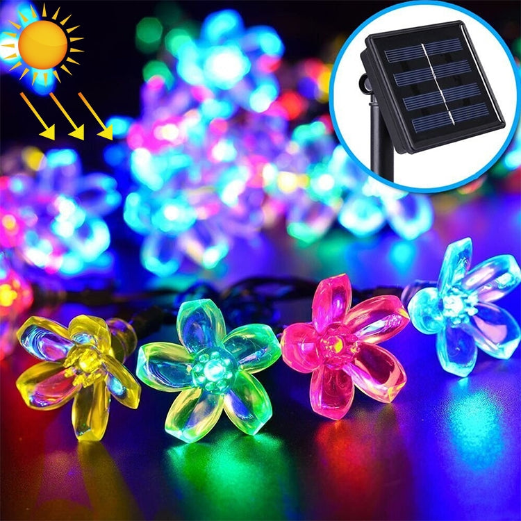 복숭아꽃 모양 50 LEDs 야외 정원 방수 크리스마스 봄 축제 장식 태양광 램프 스트링