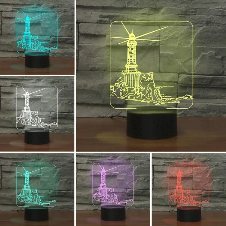 등대 모양 3D 컬러풀 LED 비전 라이트 테이블 램프, 16색 리모컨 버전, 16색 리모컨 버전