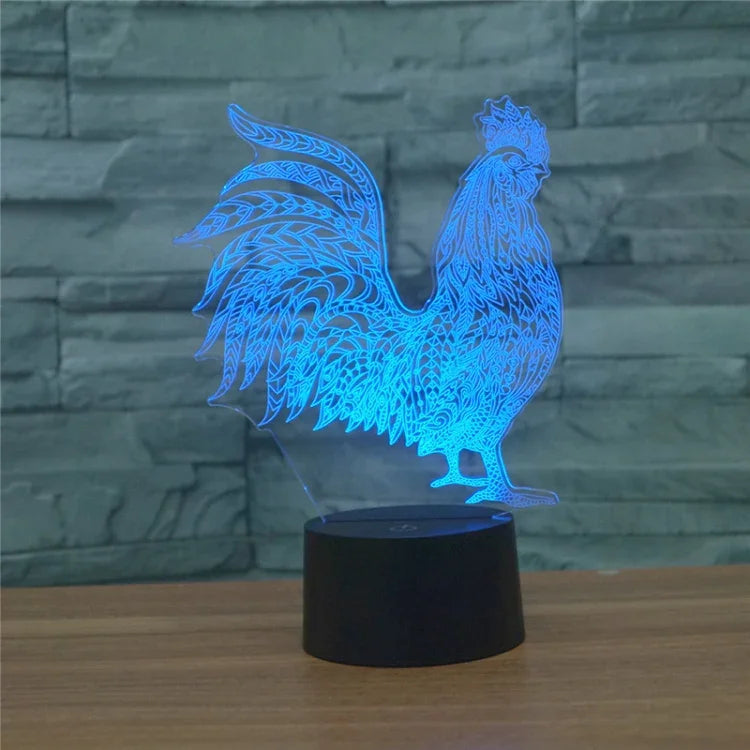 수탉 모양 3D 컬러풀 LED 비전 라이트 테이블 램프, 16색 리모컨 버전, 16색 리모컨 버전
