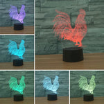 수탉 모양 3D 컬러풀 LED 비전 라이트 테이블 램프, 16색 리모컨 버전, 16색 리모컨 버전