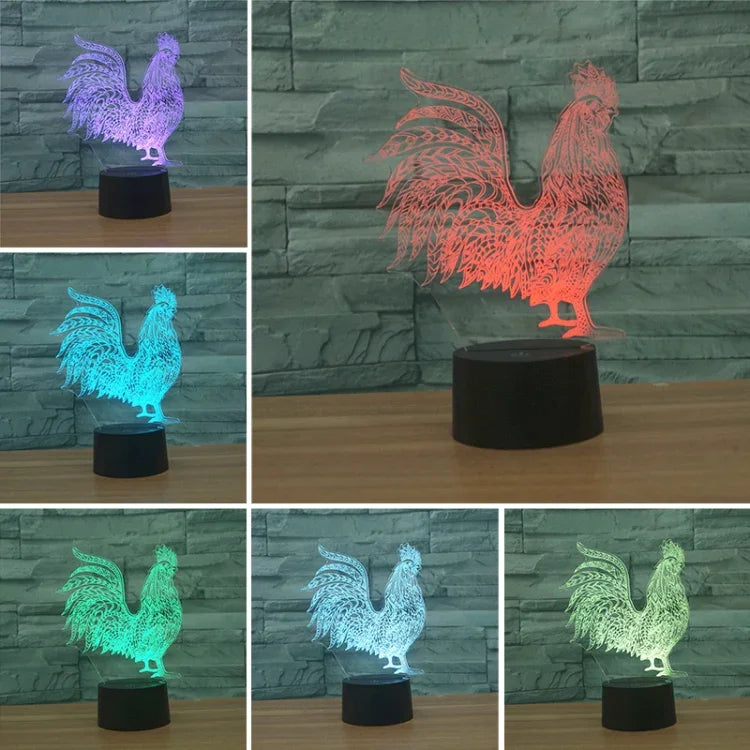 수탉 모양 3D 컬러풀 LED 비전 라이트 테이블 램프, 크랙 터치 버전, 크랙 터치 버전