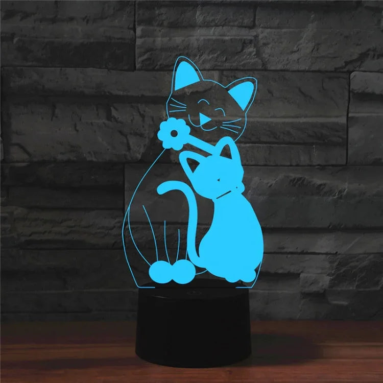 고양이 모양 3D 컬러풀 LED 비전 라이트 테이블 램프, 크랙 터치 버전, 크랙 터치 버전