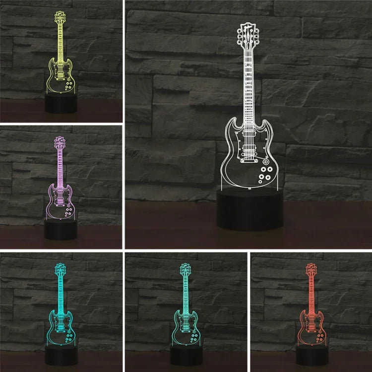 5현 기타 모양 3D 컬러풀 LED 비전 라이트 테이블 램프, USB & 배터리 버전