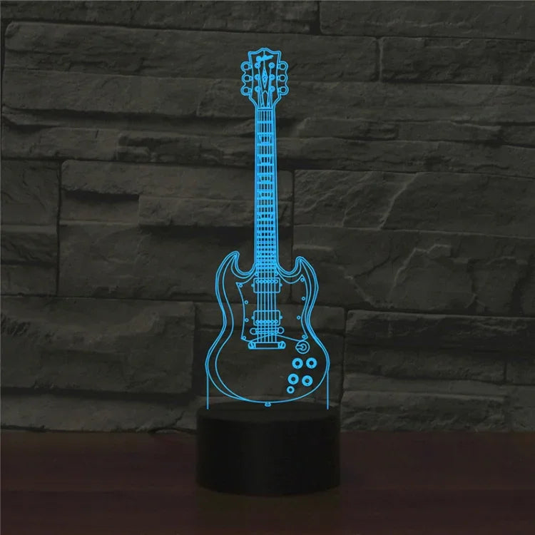 5현 기타 모양 3D 컬러풀 LED 비전 라이트 테이블 램프, 충전 터치 버전, 충전 터치 버전