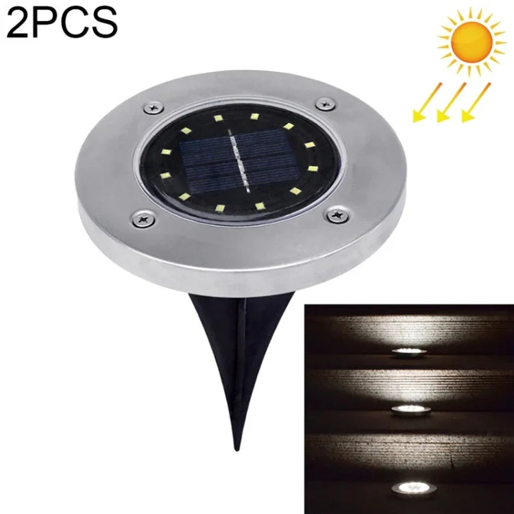 2개입 12 LED 태양광 매설등 지하등 IP65 방수 야외 정원 가로등, 12 LED