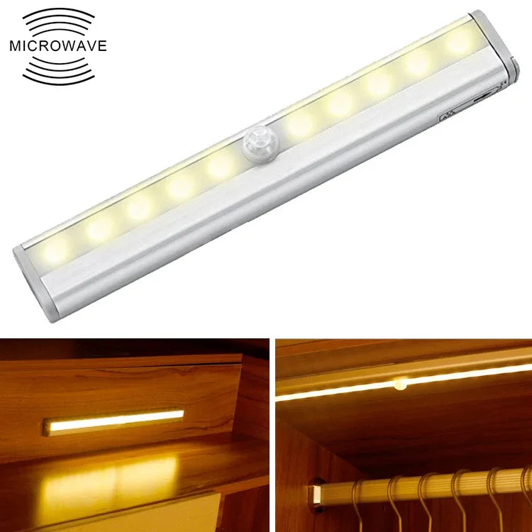 0.8W 10 LED 따뜻한 백색 좁은 스크린 지능형 인체 감지등 LED 복도 캐비닛 조명, USB 충전 버전, 0.8W 10 LED 따뜻한 백색