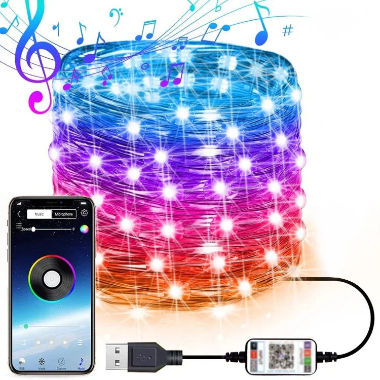 크리스마스 장식 RGB 구리 와이어 스트링 라이트 블루투스 모바일 앱 제어, 길이: 10m 100개 LED, 10m 100개 LED