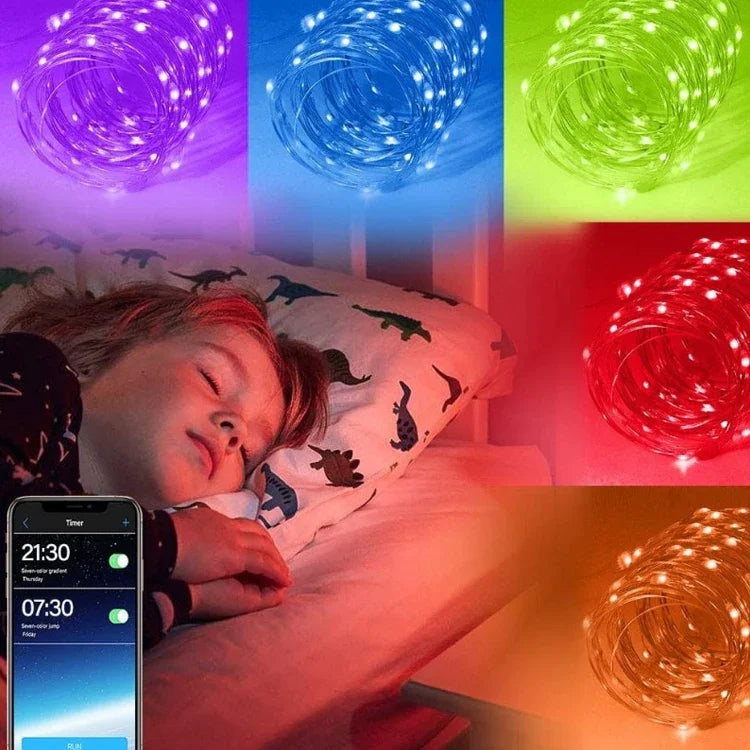 크리스마스 장식 RGB 구리 와이어 스트링 라이트 블루투스 모바일 앱 제어, 길이: 10m 100개 LED, 10m 100개 LED