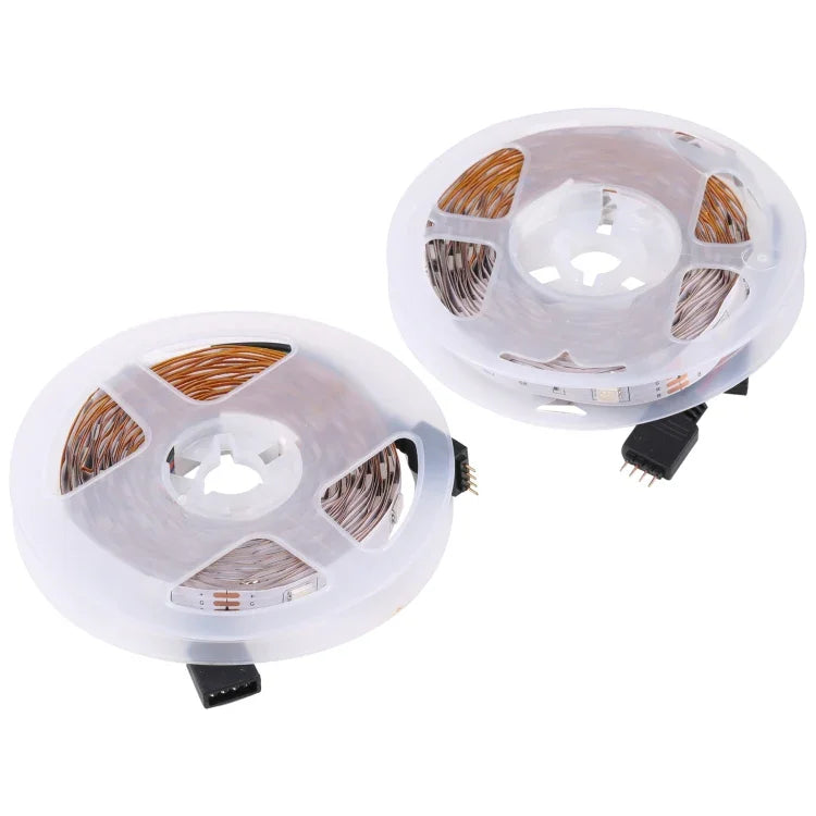 2개입 베어 보드 5050 SMD RGB LED 로프 라이트, 30 LED/m, 길이: 5m, 12V 2A 100-240V, 24키 두들 컨트롤러 포함, 5050 SMD RGB LED, 5m x 2