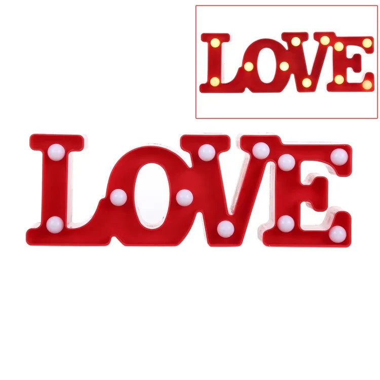 2 x AA 배터리 구동 파티 축제 테이블 결혼식 램프 야간 조명, LOVE(빨강), LOVE(흰색)