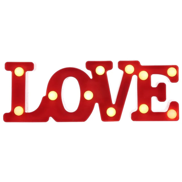 2 x AA 배터리 구동 파티 축제 테이블 결혼식 램프 야간 조명, LOVE(빨강), LOVE(흰색)