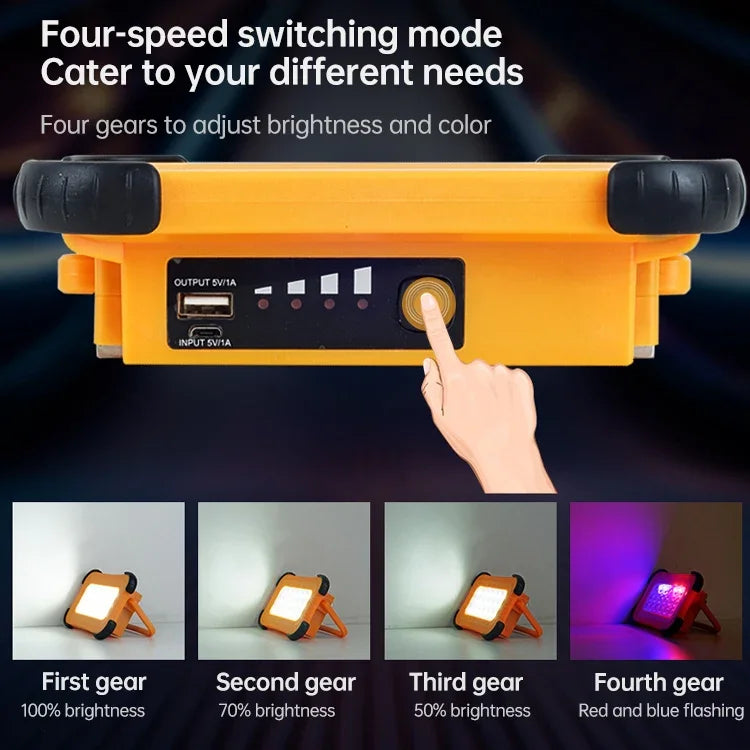 50W 32 LED 태양광 휴대용 캠핑등 자석 조명 비상등 4단계 밝기 & 보조 배터리 & 배터리 표시기 포함