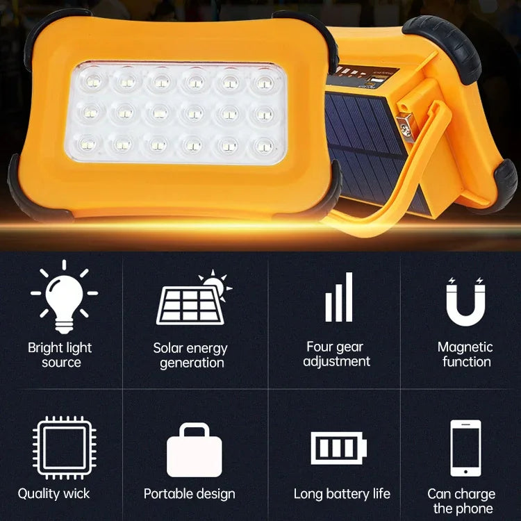 50W 32 LED 태양광 휴대용 캠핑등 자석 조명 비상등 4단계 밝기 & 보조 배터리 & 배터리 표시기 포함