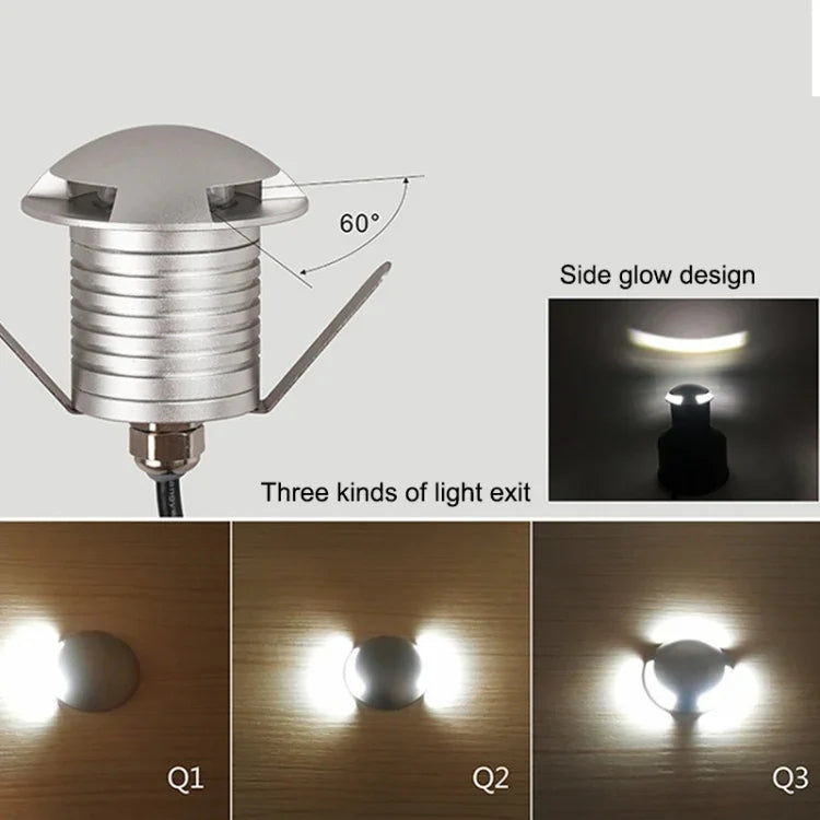3W LED 매립 편광 매설등 IP67 방수 거북이 등껍질등 야외 정원 잔디등, 따뜻한 빛 3000K Q3 삼방향 조명, 따뜻한 빛 3000K Q3