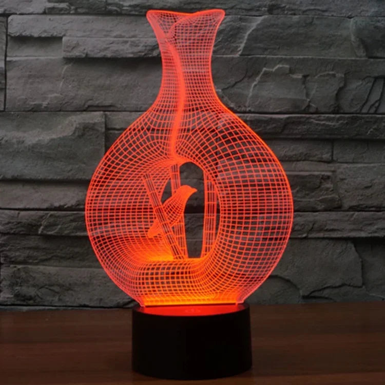 7 Color Discoloration Creative Visual Stereo Lamp Desk Lamp Night Light, Bird In The Cage Style