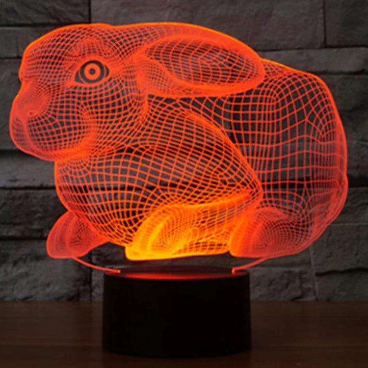 7 Colour Discoloration Creative Visual Stereo Lamp Desk Lamp Night Light, Rabbit Shape