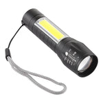 A2 USB 충전 방수 줌 가능 XPE + COB 손전등 3모드 및 보관함 포함, A2