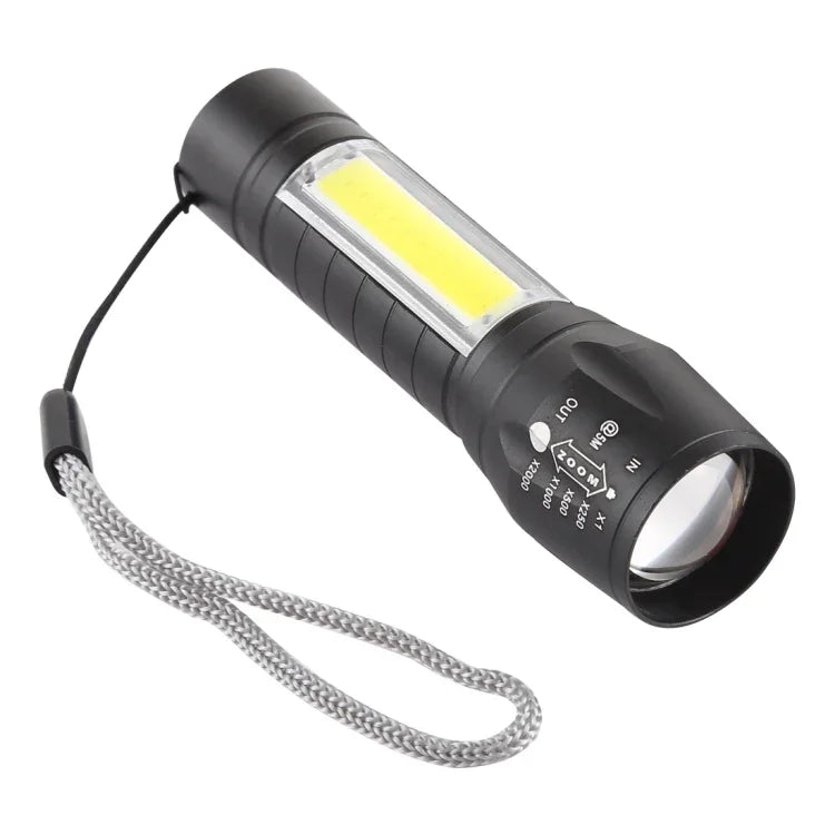 A2 USB 충전 방수 줌 가능 XPE + COB 손전등 3모드 및 보관함 포함, A2