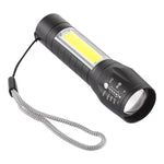 A2 USB 충전 방수 줌 가능 XPE + COB 손전등 3모드 및 보관함 포함, A2