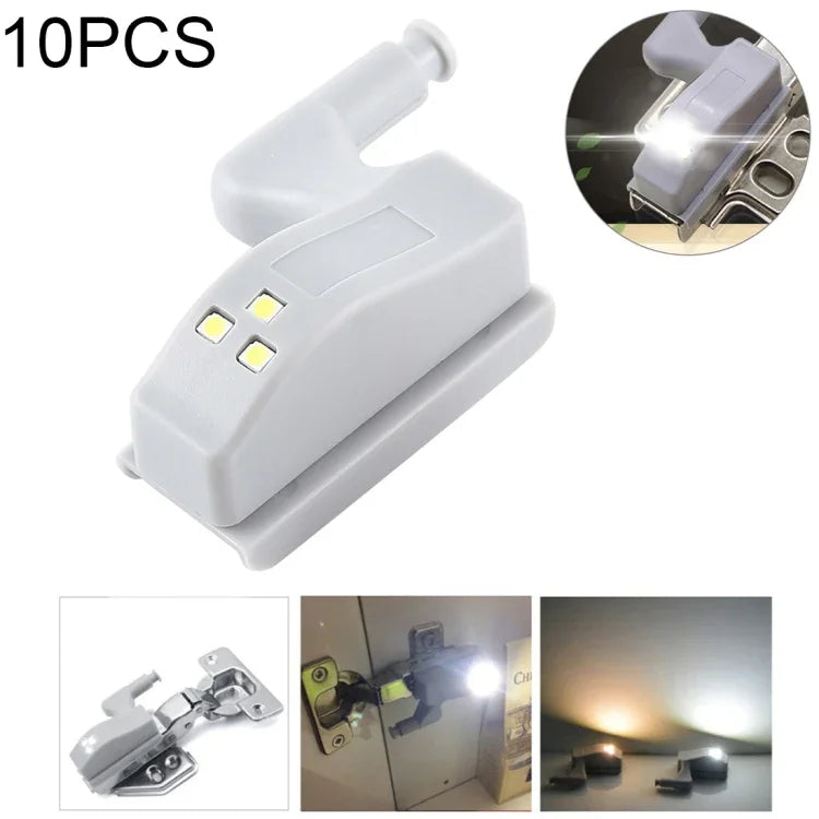 10개 0.3W 범용 내부 경첩 LED 센서 램프 찬장용 3 LED 야간등 자동 켜짐/꺼짐 전구, 10개 백색광, 10개 따뜻한 백색광