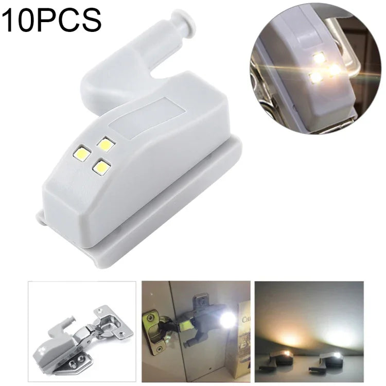 10개 0.3W 범용 내부 경첩 LED 센서 램프 찬장용 3 LED 야간등 자동 켜짐/꺼짐 전구, 10개 백색광, 10개 따뜻한 백색광